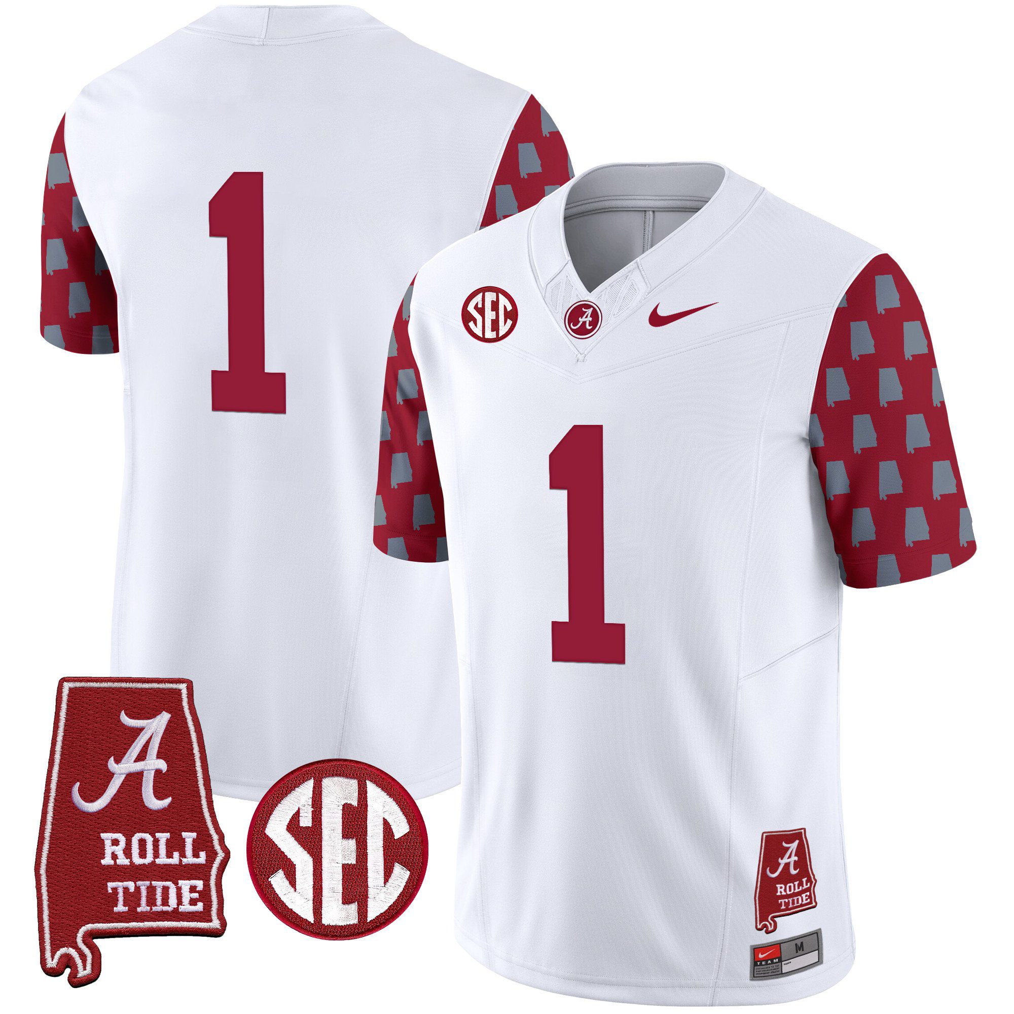Men Alabama Crimson Tide #1 No Name White Vapor Limited 2024 Nike NCAA Jersey style 1